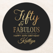 Elegant Fifty and Fabulous! 50th Birthday Party ラウンドペーパーコースター (正面)