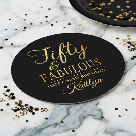 Elegant Fifty and Fabulous! 50th Birthday Party ラウンドペーパーコースター