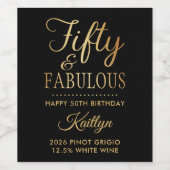 Elegant Fifty and Fabulous! 50th Birthday Party ワインラベル (シングルラベル)