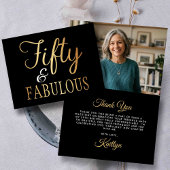 Elegant Fifty and Fabulous! 50th Birthday Photo サンキューカード