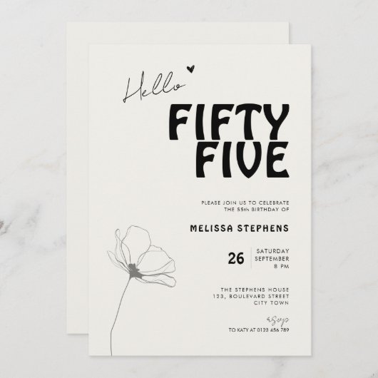 Elegant Fifty Five Bold Typography 55th Birthday 招待状 (正面/裏面)