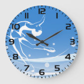 Elegant Figure Skater Silhouette Snowflakes ラージ壁時計 (正面)