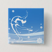 Elegant Figure Skater Silhouette Snowflakes 缶バッジ (正面)