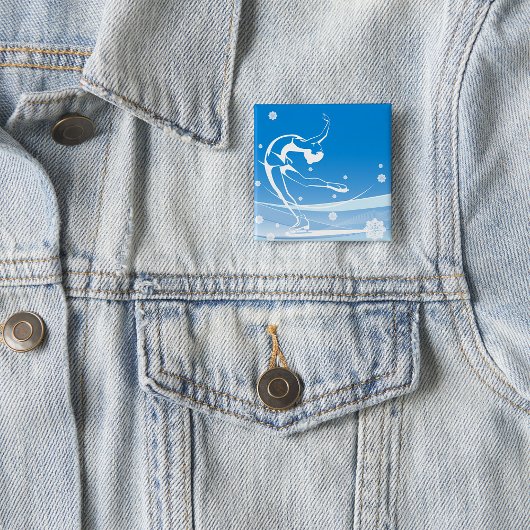 Elegant Figure Skater Silhouette Snowflakes 缶バッジ