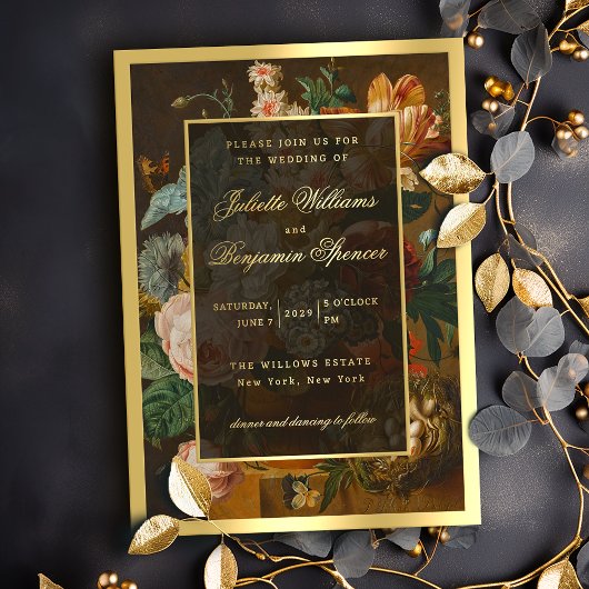 Elegant Fine Art Floral Still Life Wedding 箔招待状