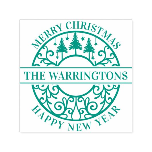 Elegant Fir Trees Stars Lacy Filigree Family Name セルフインキングスタンプ (デザイン)