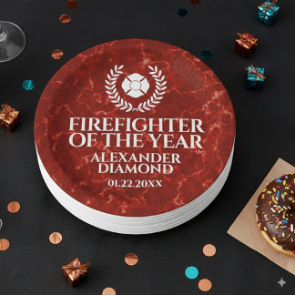 Elegant Firefighter of the Year Red Marble ペーパープレート