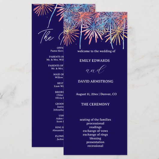  Elegant Fireworks 4th of July Wedding Program (正面/裏面)