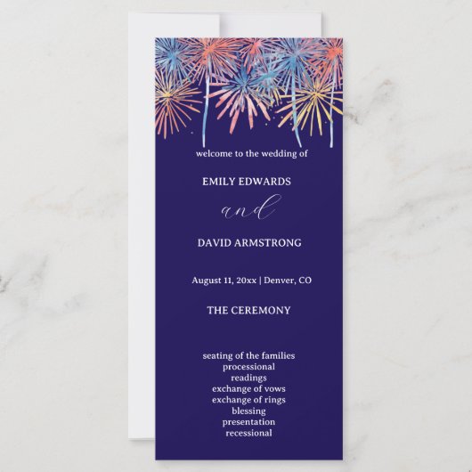  Elegant Fireworks 4th of July Wedding Program (正面)