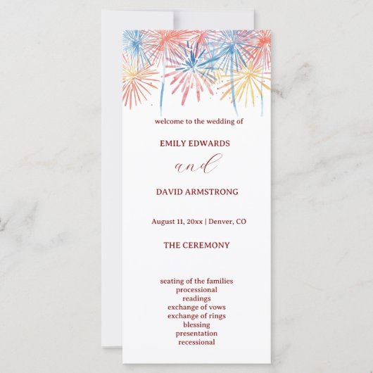  Elegant Fireworks 4th of July Wedding Program (正面)