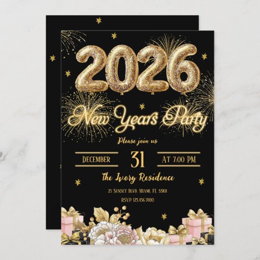 Elegant Fireworks New Year 招待状 (正面/裏面)