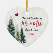 Elegant first Christmas as Mr and Mrs heart shaped セラミックオーナメント (正面)