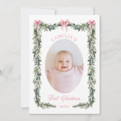 Elegant First Christmas Baby Girl Photo Card カード (正面)