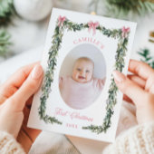 Elegant First Christmas Baby Girl Photo Card カード