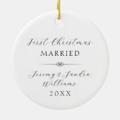 Elegant First Christmas Married Custom White セラミックオーナメント (裏面)
