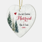Elegant first Christmas Married heart shaped セラミックオーナメント (左)
