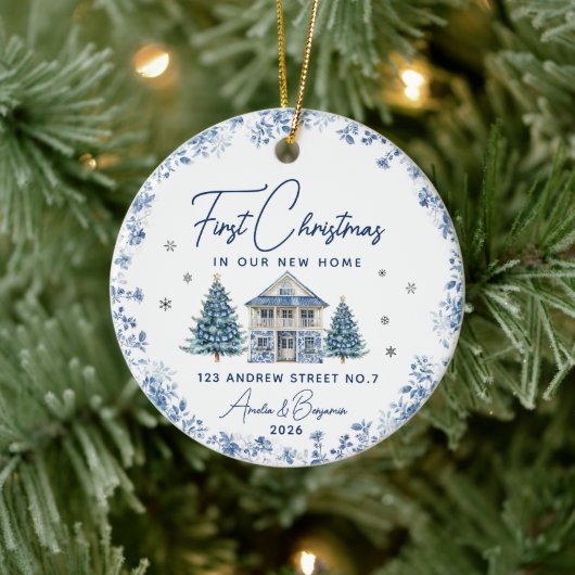 elegant first christmas new home blue ornament セラミックオーナメント (ツリー)