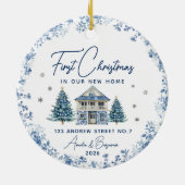 elegant first christmas new home blue ornament セラミックオーナメント (裏面)