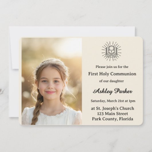 Elegant First Holy Communion Photo Invitation 招待状 (正面)