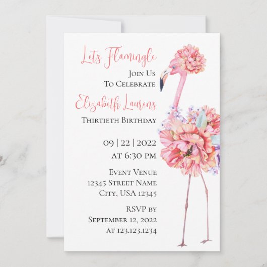 Elegant Flamingo Invitation 案内状 (正面)
