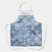 Elegant Fleur-de-Lis - Vintage Blue French エプロン (正面)