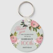 Elegant Floral 100th Birthday Party Favor キーホルダー (裏面)