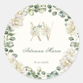 Elegant Floral 15th Birthday Quinceanera ラウンドシール