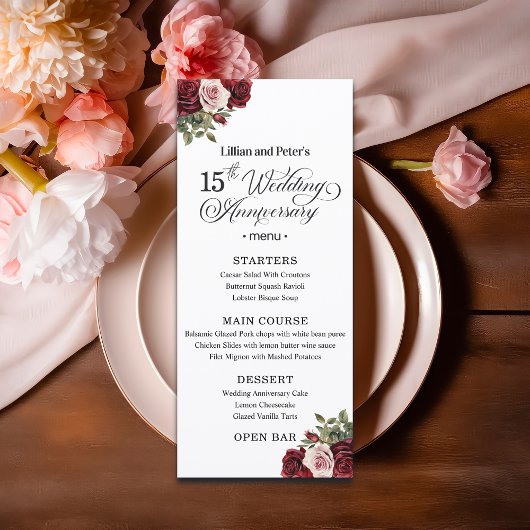 Elegant Floral 15th Wedding Anniversary メニュー