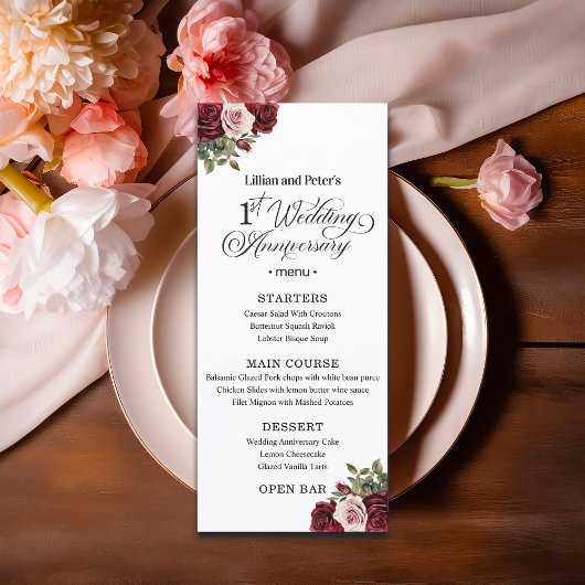 Elegant Floral 1st Wedding Anniversary メニュー