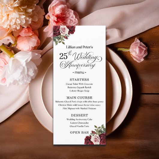 Elegant Floral 25th Wedding Anniversary メニュー