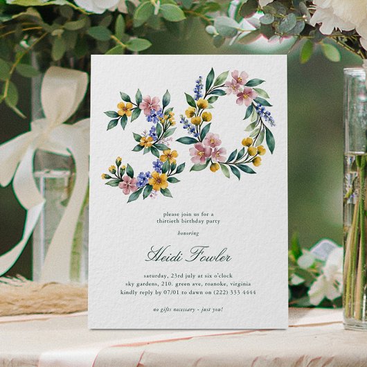 Elegant Floral 30' Botanical 30th Birthday 招待状