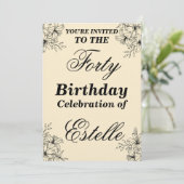 Elegant Floral 40th Birthday Invitation Template 招待状 (スタンド正面)