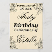 Elegant Floral 40th Birthday Invitation Template 招待状 (正面)