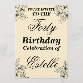 Elegant Floral 40th Birthday Invitation Template 招待状