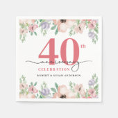 Elegant Floral 40th Wedding Anniversary スタンダードカクテルナプキン (正面)