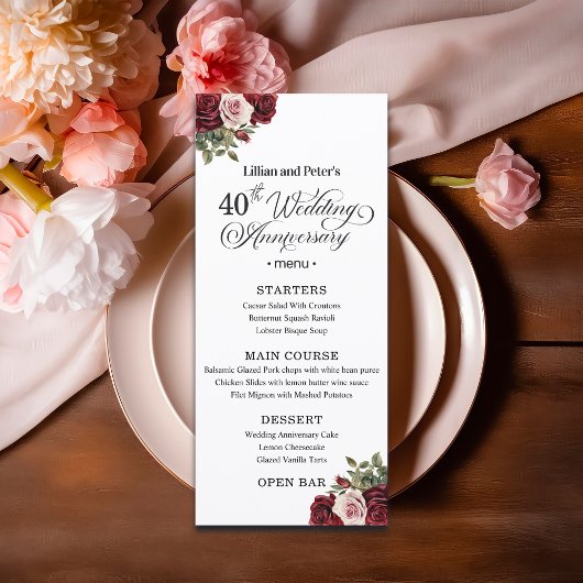 Elegant Floral 40th Wedding Anniversary メニュー