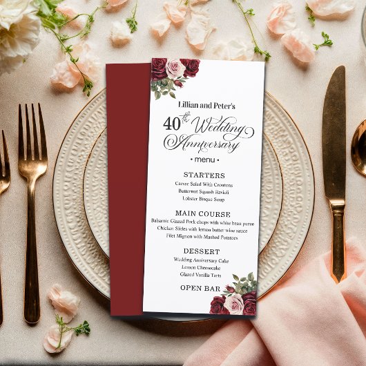 Elegant Floral 40th Wedding Anniversary メニュー
