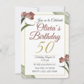 Elegant Floral 50th – Gold and Blush Flower 招待状 (正面)