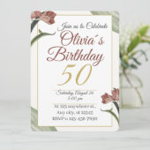 Elegant Floral 50th – Gold and Blush Flower 招待状 (スタンド正面)