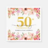 Elegant Floral 50th Wedding Anniversary スタンダードカクテルナプキン (正面)