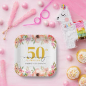 Elegant Floral 50th Wedding Anniversary ペーパープレート (パーティー)