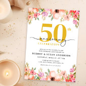 Elegant Floral 50th Wedding Anniversary 招待状