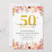 Elegant Floral 50th Wedding Anniversary 招待状 (正面)