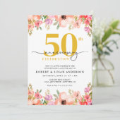Elegant Floral 50th Wedding Anniversary 招待状 (スタンド正面)