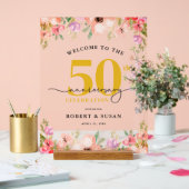 Elegant Floral 50th Wedding Anniversary Welcome アクリルサイン (ウェディング)