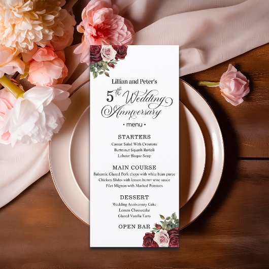 Elegant Floral 5th Wedding Anniversary メニュー