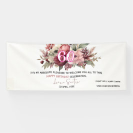 Elegant Floral 60th Happy Birthday Banner 横断幕