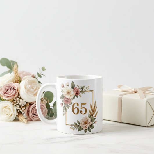 Elegant Floral 65th Birthday Custom Name & Date コーヒーマグカップ
