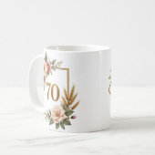 Elegant Floral 70th Birthday Custom Name & Date コーヒーマグカップ (正面左)