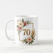 Elegant Floral 70th Birthday Custom Name & Date コーヒーマグカップ (左)